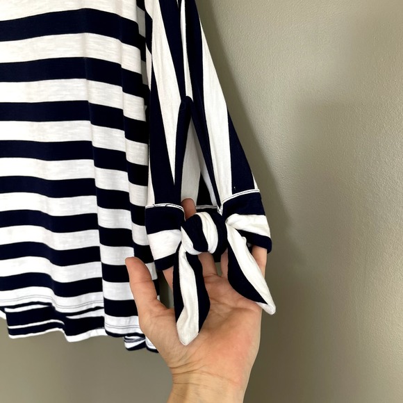 Soft Surroundings Adrift Top Striped Tee Tie Sleeve Blue White Size XSP Nautical - Picture 14 of 16